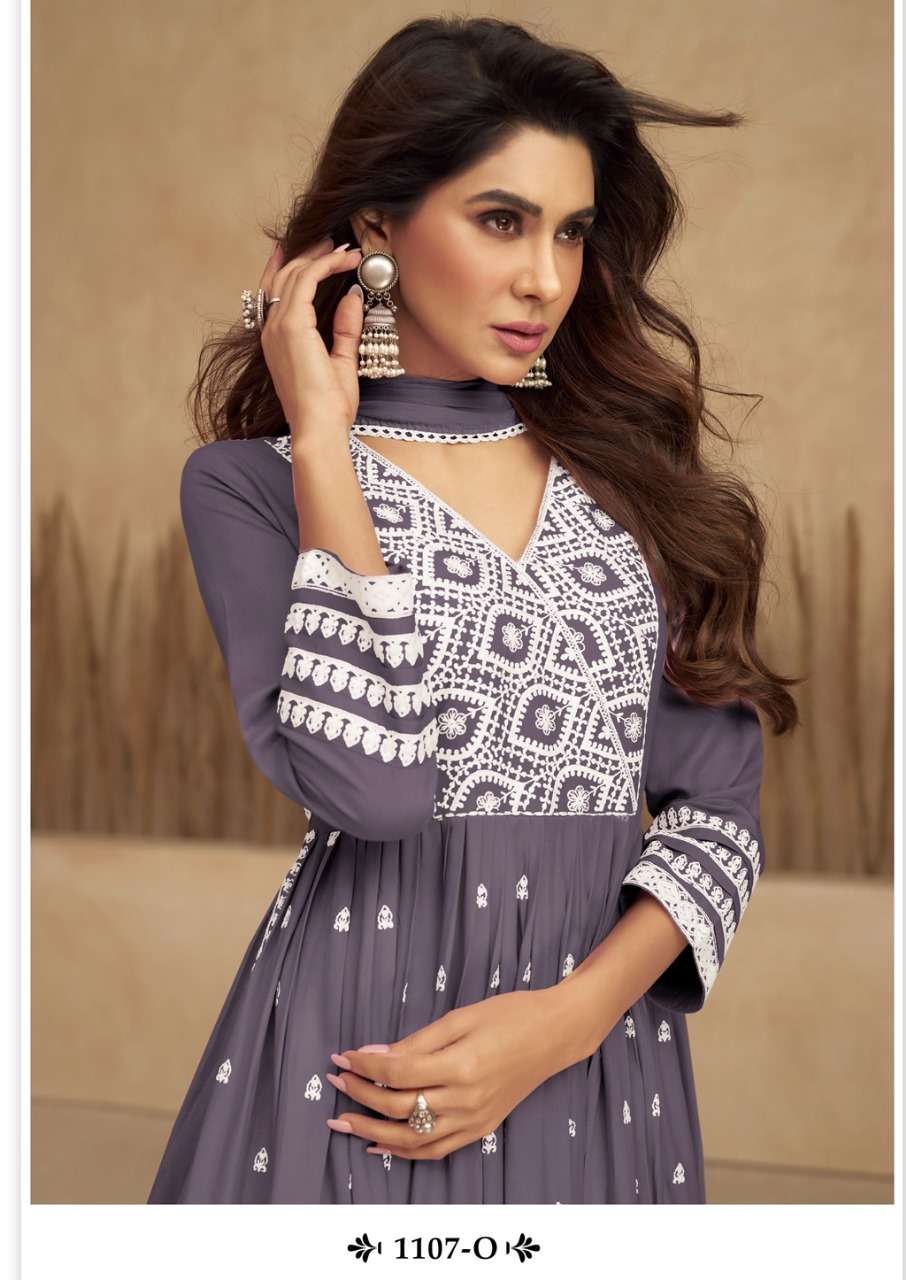 AADHRA VOL 5 LIGHT COLOR PURE RAYON LAKHNAWI WORK NAYRA CUT KURTI WITH COTTON PLAZZO AND DUPATTA BY S3FOREVER BRAND 1107 N C